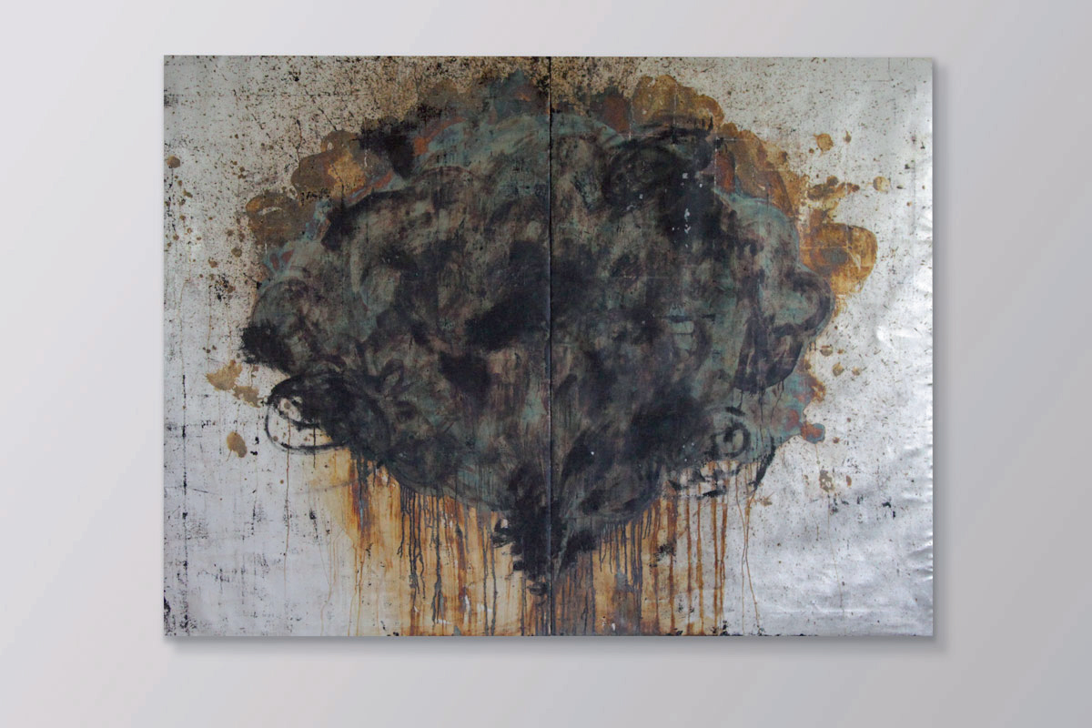 “Shape/silver”, oxidated silver-leaf, 180x240cm 2011